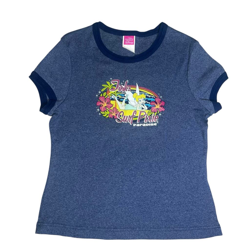 Vintage Disney's Tinkerbell Tink's surf Pixie ringer women's baby t-shirt sz XL